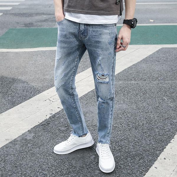 fashion new jeans men's slim hole ankle length jeans men's new cotton summer denim cloth pencil pants size 27-.36, Blue
fashion new jeans men's slim hole ankle length jeans men's new cotton summer denim cloth pencil pants size 27-.36, Blue