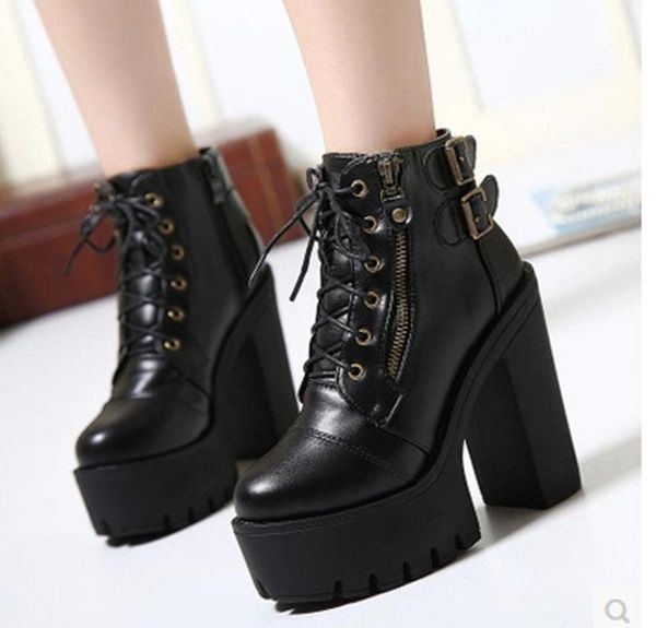 women korean style july new lace up high thick bottom female waterproof platform boots thick heel zipper heel short shoes1, Black
women korean style july new lace up high thick bottom female waterproof platform boots thick heel zipper heel short shoes1, Black