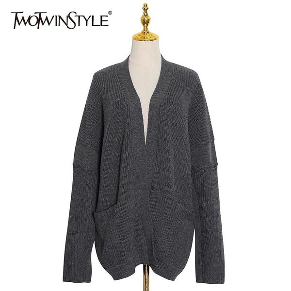 twotwinstyle gray knitting cardigans for women v neck long sleeve casual solid sweater female fashion new clothing autumn tide, White
twotwinstyle gray knitting cardigans for women v neck long sleeve casual solid sweater female fashion new clothing autumn tide, White