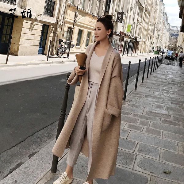 women's trench coats elegant winter loose knit cardigan woolen sweater oversized extra soft high-end knitting coat for women, Tan;black
women's trench coats elegant winter loose knit cardigan woolen sweater oversized extra soft high-end knitting coat for women, Tan;black