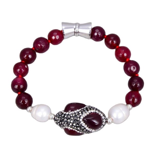 cultured white rice freshwater pearl faceted roundfuchsia agates strand bracelet 8.5", Black
cultured white rice freshwater pearl faceted roundfuchsia agates strand bracelet 8.5", Black