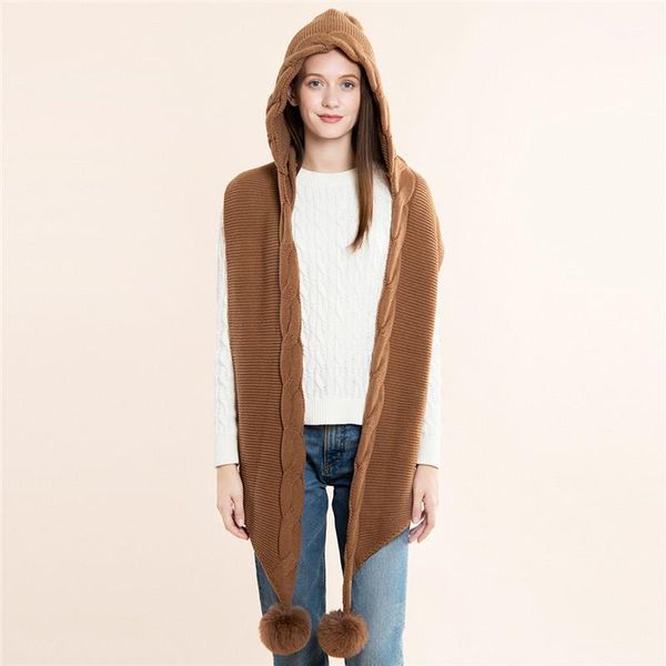 women's wool ball hat scarf one-piece wool shawl autumn winter 2020 new hooded knitted scarf femme1, Blue;gray 
women's wool ball hat scarf one-piece wool shawl autumn winter 2020 new hooded knitted scarf femme1, Blue;gray