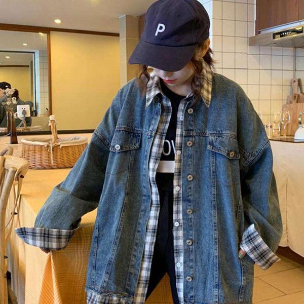 women's jackets timis li denim jacket women fake two piece loose long sleeve blouse plaid square pattern shirt out wear, Black;brown
women's jackets timis li denim jacket women fake two piece loose long sleeve blouse plaid square pattern shirt out wear, Black;brown