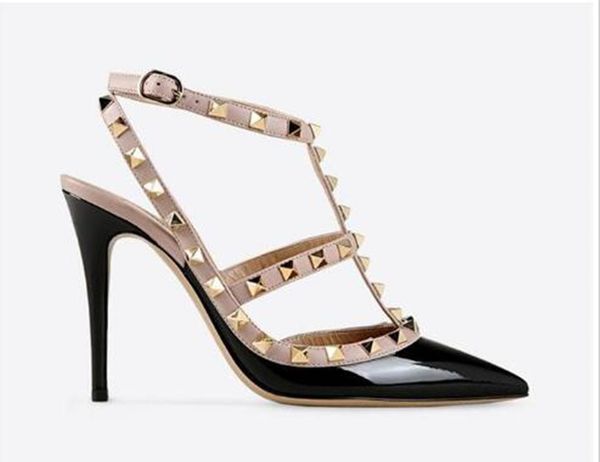 sandals designer pointed toe 2-strap with studs high heels patent leather rivets women shoes valentine heel, Black
sandals designer pointed toe 2-strap with studs high heels patent leather rivets women shoes valentine heel, Black