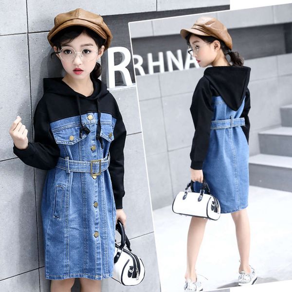girls' 2019 new korean denim hooded middle large children's splicing princs skirt spring and autumn drs, Red;yellow
girls' 2019 new korean denim hooded middle large children's splicing princs skirt spring and autumn drs, Red;yellow