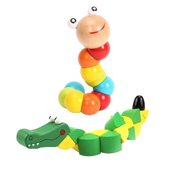 Colorful Wooden Twist Worm Puzzles Caterpillar Kids Educational Toys Baby Wooden Caterpillar Finger Toys