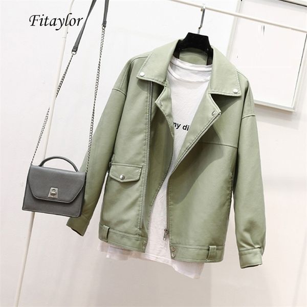 fitaylor autumn faux soft leather pu jacket women loose punk coat female turndown collar moto biker rivet zipper street overcoat 201222, Black
fitaylor autumn faux soft leather pu jacket women loose punk coat female turndown collar moto biker rivet zipper street overcoat 201222, Black