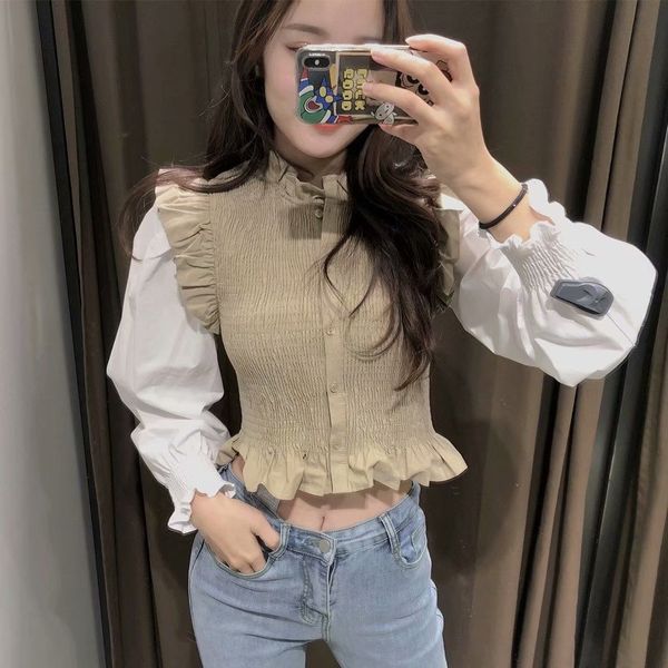 2021 new womens skinny pleated ruffles short cropped long sleeve patchwork shirts slim pullovers coats fashion ppqd, White
2021 new womens skinny pleated ruffles short cropped long sleeve patchwork shirts slim pullovers coats fashion ppqd, White