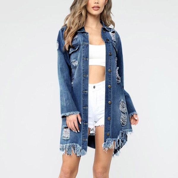 ladies casual long sleeve open front jean jacket fashion women's solid color pocket button denim hole cardigan fringe overcoat, Black;brown
ladies casual long sleeve open front jean jacket fashion women's solid color pocket button denim hole cardigan fringe overcoat, Black;brown