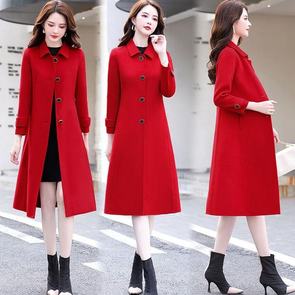 women's wool & blends 2021 red plus size woolen cloth, Black