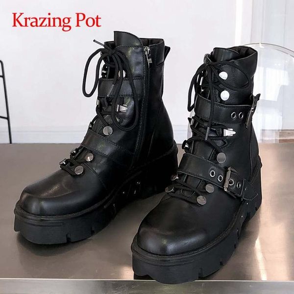 krazing pot large size natural leather buckle cross-tied round toe thick high heel zipper beauty lady mature ankle boots l211, Black
krazing pot large size natural leather buckle cross-tied round toe thick high heel zipper beauty lady mature ankle boots l211, Black