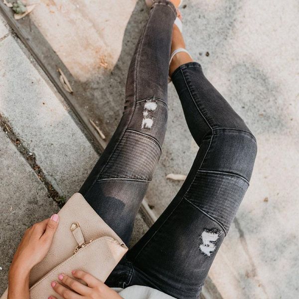 women's jeans kl926 selling women denim hole elastic ripped middle waist fashion pleated skinny pencil pants, Blue
women's jeans kl926 selling women denim hole elastic ripped middle waist fashion pleated skinny pencil pants, Blue
