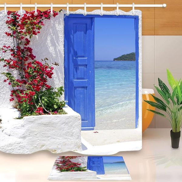 shower curtains red flower blue greek door with a sea view on island curtain bathroom mat set waterproof fabric for bathtub decor
shower curtains red flower blue greek door with a sea view on island curtain bathroom mat set waterproof fabric for bathtub decor
