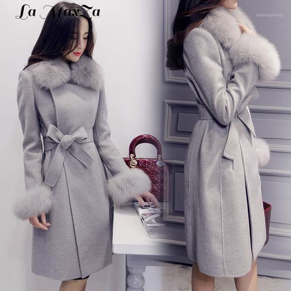 women's wool & blends elegant womens long coats 2021 winter detachable faux fur collar blend coat and jacket office lady belt coats1, Black
women's wool & blends elegant womens long coats 2021 winter detachable faux fur collar blend coat and jacket office lady belt coats1, Black