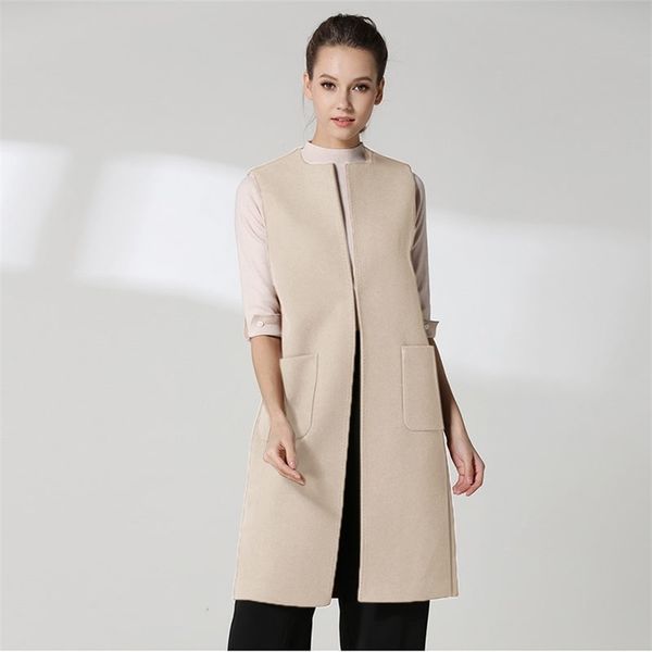 autumn winter woolen vest long coats women casual o neck sleeveless loose cardigan jacket female side split waistcoat large size 201211, Black;white
autumn winter woolen vest long coats women casual o neck sleeveless loose cardigan jacket female side split waistcoat large size 201211, Black;white