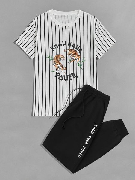romwe guys letter tiger graphic striped tee & drawstring sweatpants 71tb#, Gray
romwe guys letter tiger graphic striped tee & drawstring sweatpants 71tb#, Gray