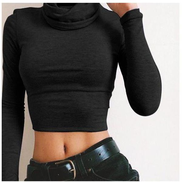 women's turtleneck exposed umbilical long sleeve short t-shirts casual body-building bottom t-shirt, White
women's turtleneck exposed umbilical long sleeve short t-shirts casual body-building bottom t-shirt, White