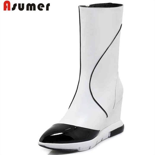 asumer 2020 new genuine leather boots women mixed color wedges boots female autumn winter shoes mid calf, Black
asumer 2020 new genuine leather boots women mixed color wedges boots female autumn winter shoes mid calf, Black