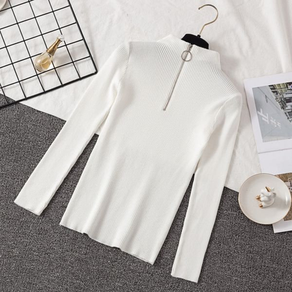 knitted bottomed sweater pullover shirt women's long sleeve 2020 new chic autumn winter half high collar ring zipper tight pullover swe, White;black
knitted bottomed sweater pullover shirt women's long sleeve 2020 new chic autumn winter half high collar ring zipper tight pullover swe, White;black