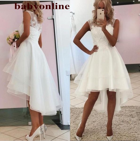 2021 new simple short beach wedding dress sheer crew neck lace organza layered high low vestido de noiva bride gowns, White
2021 new simple short beach wedding dress sheer crew neck lace organza layered high low vestido de noiva bride gowns, White