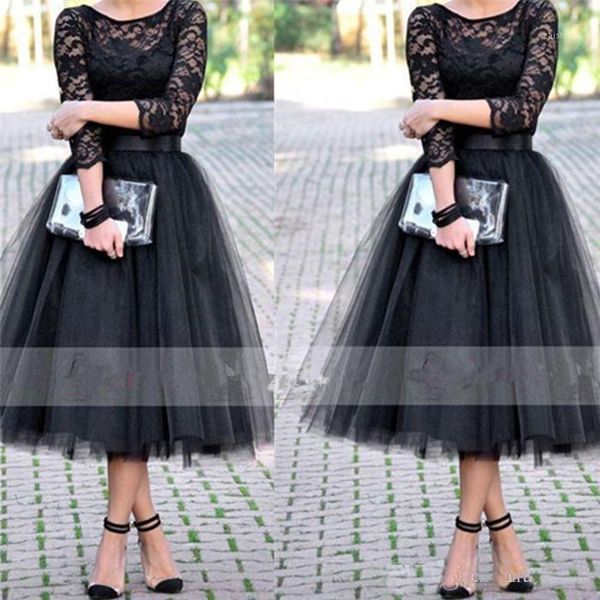 2020 long sleeves short evening dresses scoop black lace formal prom gowns custom made length special occasion wear1, White;black
2020 long sleeves short evening dresses scoop black lace formal prom gowns custom made length special occasion wear1, White;black