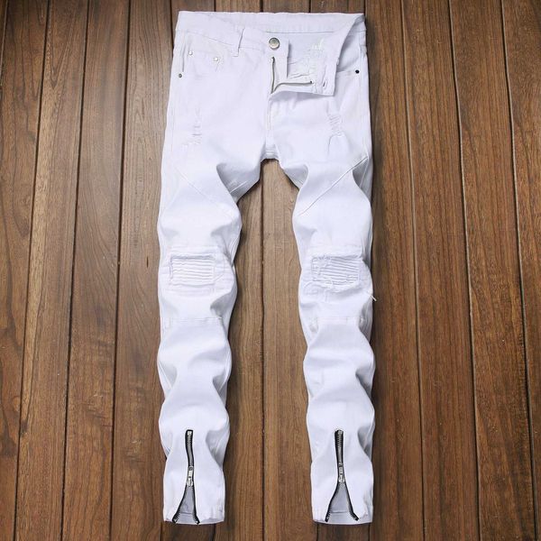 2020 young men's hole cultivate one's morality zipper jeans stretch feet white denim trousers, Blue
2020 young men's hole cultivate one's morality zipper jeans stretch feet white denim trousers, Blue