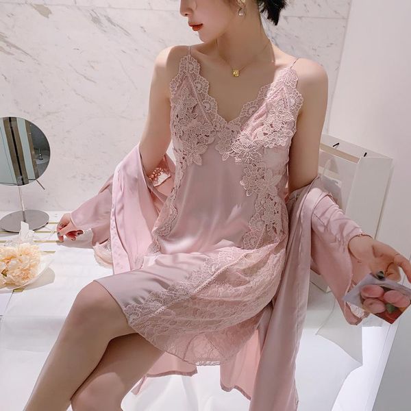women's sleepwear 2piece underwear female robe & gown sets summer pink lace satin pyjama bathrobe +, Black;red
women's sleepwear 2piece underwear female robe & gown sets summer pink lace satin pyjama bathrobe +, Black;red