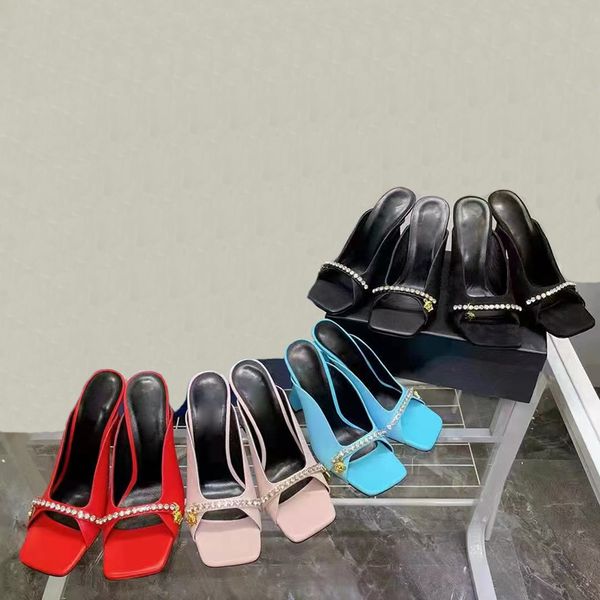 satin heeled sandals designers crystal rhinestone decoration square head slippers 9.5cm heels open toe womens shoe genuine leather sole sand, Black
satin heeled sandals designers crystal rhinestone decoration square head slippers 9.5cm heels open toe womens shoe genuine leather sole sand, Black