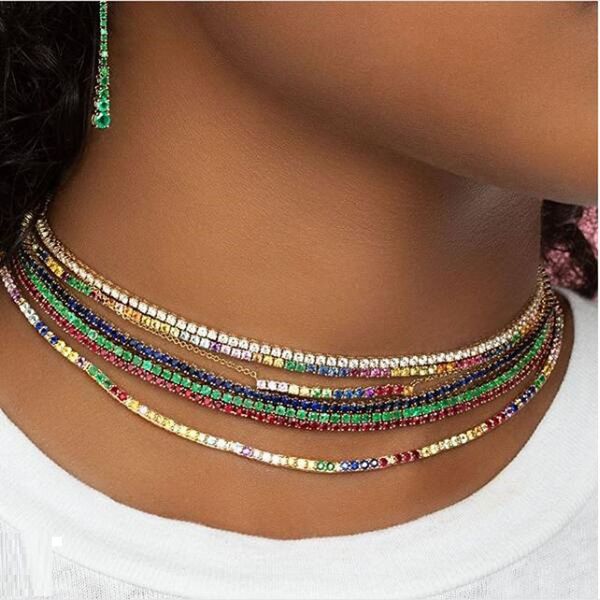 thin cz tennis chain necklace layer women choker various colors colorful zirconia rhinestone crystal choker necklace for women, Golden;silver
thin cz tennis chain necklace layer women choker various colors colorful zirconia rhinestone crystal choker necklace for women, Golden;silver