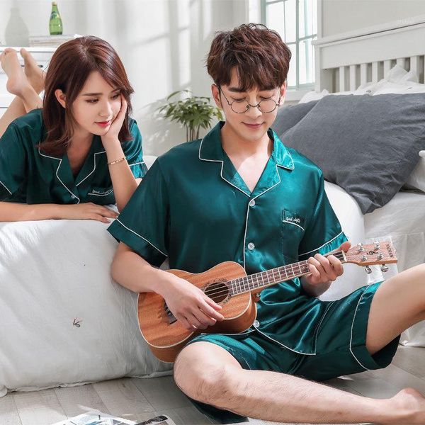 pajamas women's summer ice silk short sleeve summer men's spring and autumn thin simulation silk home clothes set1, Black;brown
pajamas women's summer ice silk short sleeve summer men's spring and autumn thin simulation silk home clothes set1, Black;brown