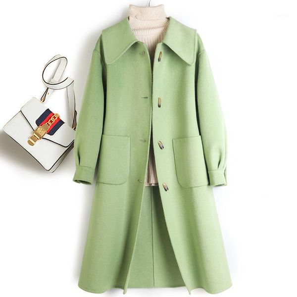 autumn / winter 2020 new big baby collar double face wool coat female avocado green single breasted hand cuff1, Black
autumn / winter 2020 new big baby collar double face wool coat female avocado green single breasted hand cuff1, Black