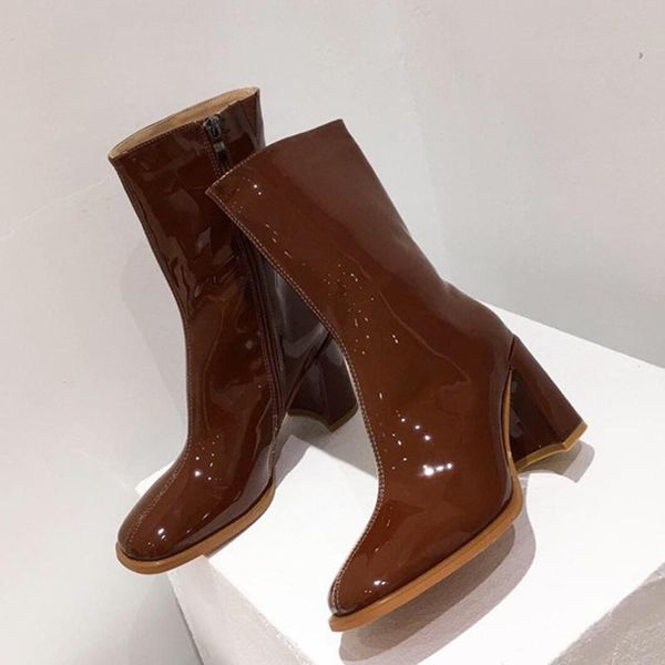 winter 2020 women block high heels patent leatehr mid calf boots square toe chunky heels martin boots ankle big size shoes, Black
winter 2020 women block high heels patent leatehr mid calf boots square toe chunky heels martin boots ankle big size shoes, Black