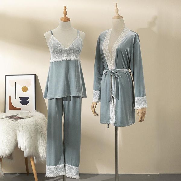 women's sleepwear pajamas women autumn and winter long sleeve robe sling trousers golden velvet 3pcs lace home clothes nighty for bride, Black;red
women's sleepwear pajamas women autumn and winter long sleeve robe sling trousers golden velvet 3pcs lace home clothes nighty for bride, Black;red