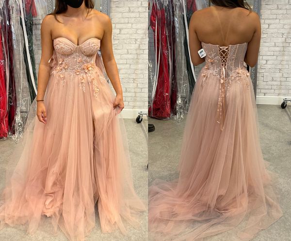 blush pink tulle a line prom dresses with 3d flowers sequines sweetheart side slit lace up back evening gowns, Black
blush pink tulle a line prom dresses with 3d flowers sequines sweetheart side slit lace up back evening gowns, Black