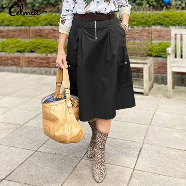 celmia elegant women office skirts 2020 fashion high waist female pockets zipper pleated midi skirts vintage skirt plus size 5xl1, Black
celmia elegant women office skirts 2020 fashion high waist female pockets zipper pleated midi skirts vintage skirt plus size 5xl1, Black