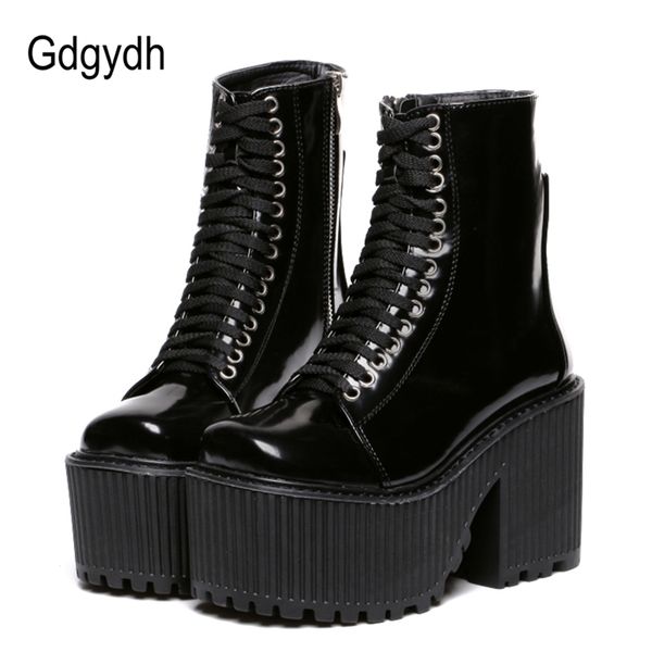 gdgydh fashion ankle boots for women platform shoes punk gothic style rubber sole lace up black spring autumn chunky boots woman y200723
gdgydh fashion ankle boots for women platform shoes punk gothic style rubber sole lace up black spring autumn chunky boots woman y200723