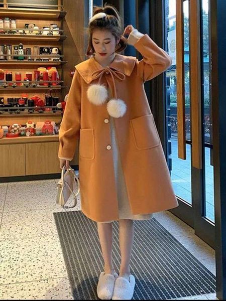 autumn winter small hepburn style baby collar age reducing and cotton thickened medium length woolen coat women's, Black
autumn winter small hepburn style baby collar age reducing and cotton thickened medium length woolen coat women's, Black