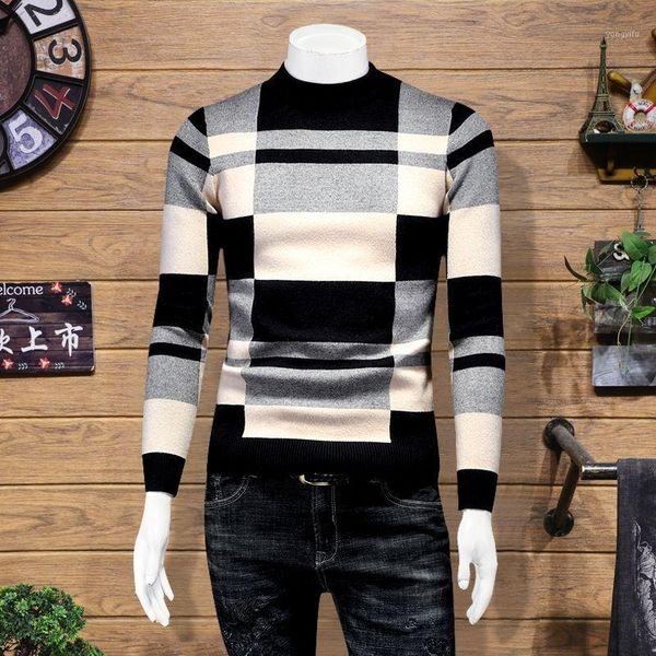 european long sleeve men's new semi-high collar sweater for autumn and winter 2020 striped plaid base shirt1, White;black
european long sleeve men's new semi-high collar sweater for autumn and winter 2020 striped plaid base shirt1, White;black