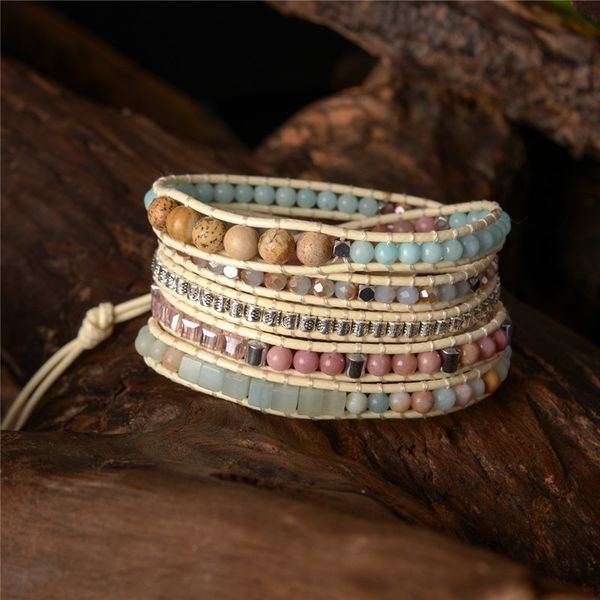 natural stones charm 5 strands wrap bracelets handmade boho bracelet women leather bracelet wholesale drop shipping y200730, Black 
natural stones charm 5 strands wrap bracelets handmade boho bracelet women leather bracelet wholesale drop shipping y200730, Black