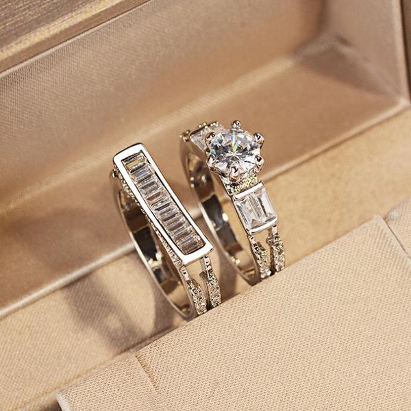 cluster rings elegance silver color shining cz 2 pcs ring set paved full zircon crystals anel for women bride wedding jewelry, Golden;silver
cluster rings elegance silver color shining cz 2 pcs ring set paved full zircon crystals anel for women bride wedding jewelry, Golden;silver