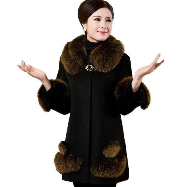 women's wool & blends winter women woolen coat 2021 middle aged mother solid color faux fur collar female thicken outerwear plus size 6, Black
women's wool & blends winter women woolen coat 2021 middle aged mother solid color faux fur collar female thicken outerwear plus size 6, Black