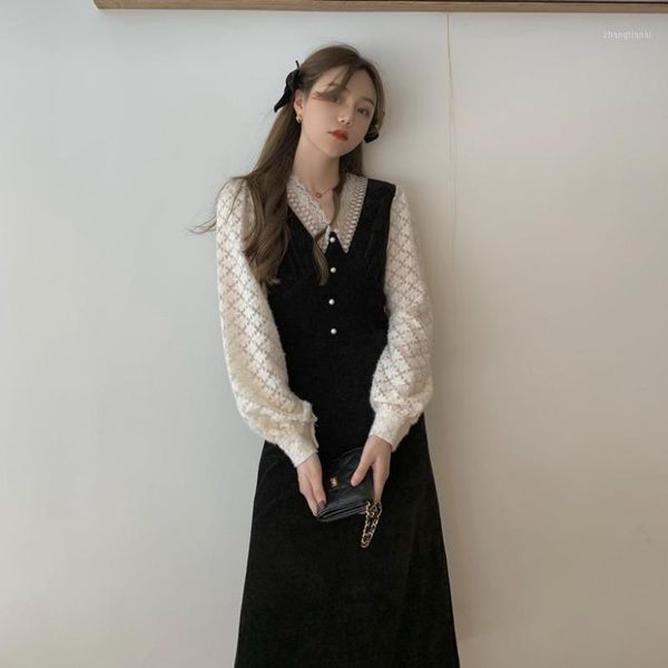 retro style court style velvet stitching design foreign lace dress 2021 new light mature long skirt1, Black;gray
retro style court style velvet stitching design foreign lace dress 2021 new light mature long skirt1, Black;gray