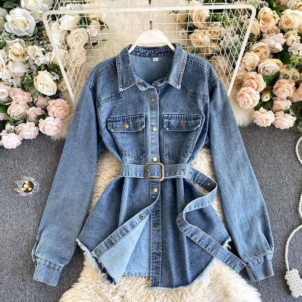 women fashion spring autumn denim blouse turn down collar long sleeve buttons jeans shirt belted tassels female shirts 1, White
women fashion spring autumn denim blouse turn down collar long sleeve buttons jeans shirt belted tassels female shirts 1, White