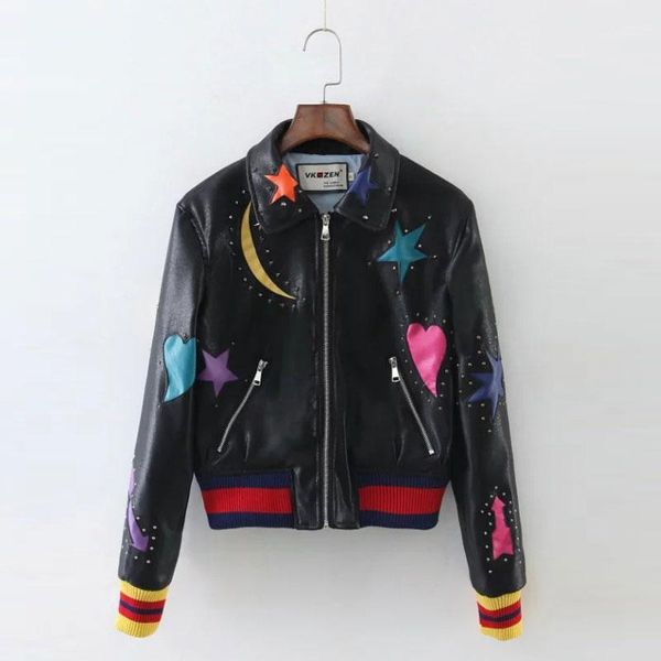 wholesale- 2016 winter 100% pu leather punk jacket moon star love patch rib sleeve rivet black bomber baseball contrast women coat outwear1, Black;brown
wholesale- 2016 winter 100% pu leather punk jacket moon star love patch rib sleeve rivet black bomber baseball contrast women coat outwear1, Black;brown