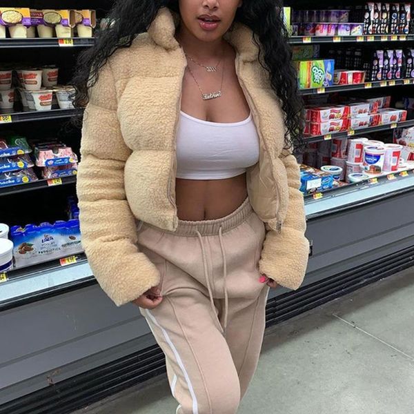 women long sleeve fleece puffer jacket zipper slim quilted cropped bubble coat d08e, Black
women long sleeve fleece puffer jacket zipper slim quilted cropped bubble coat d08e, Black