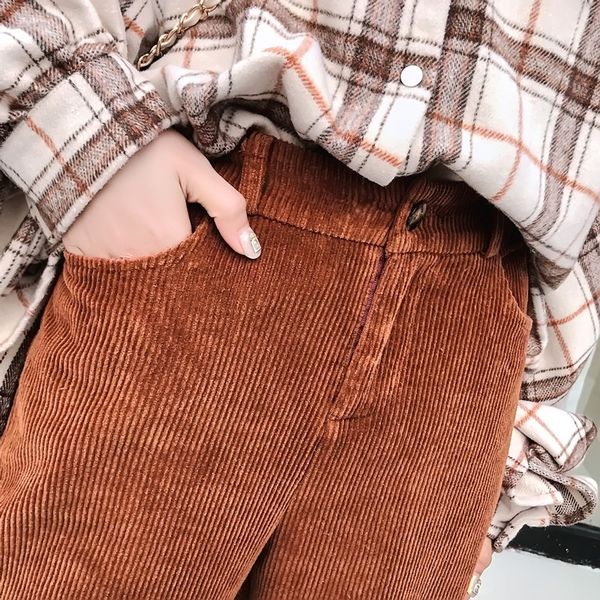 women plus size harem autumn corduroy korean chic trousers high waist black pants pantalones mujer s-5xl y200418, Black;white
women plus size harem autumn corduroy korean chic trousers high waist black pants pantalones mujer s-5xl y200418, Black;white