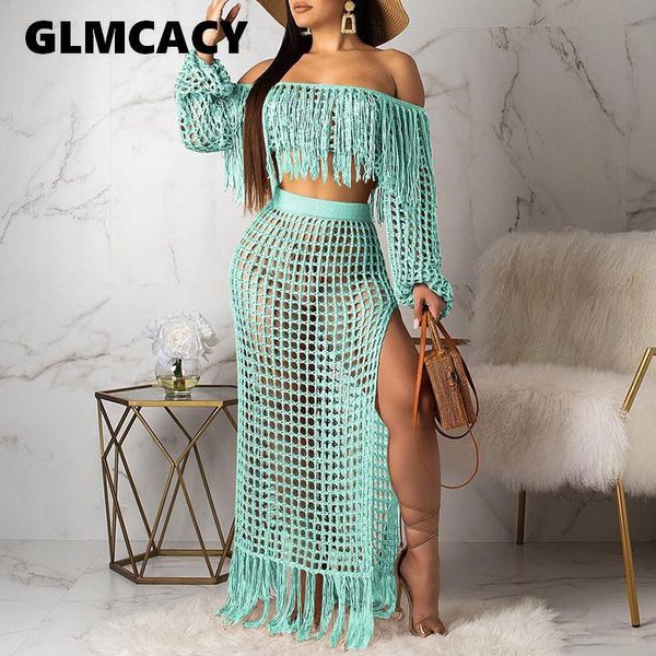 women summer maxi two pieces outfits hollow out mesh tassels crop & maxi skirts sets elegant beachwear, White
women summer maxi two pieces outfits hollow out mesh tassels crop & maxi skirts sets elegant beachwear, White
