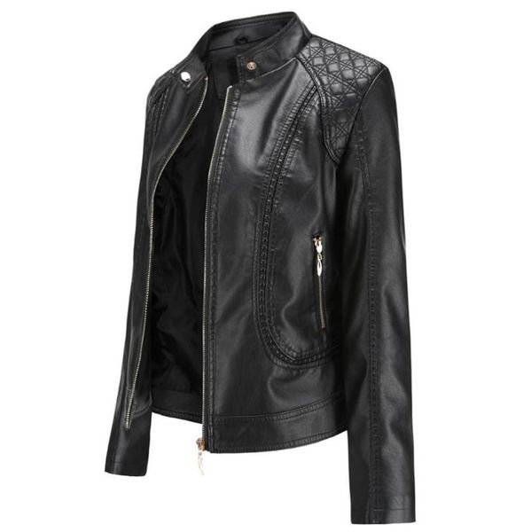 new 2020 spring and autumn women's leather jacket large size stand collar pu woman jacket ladies leather coat, Black