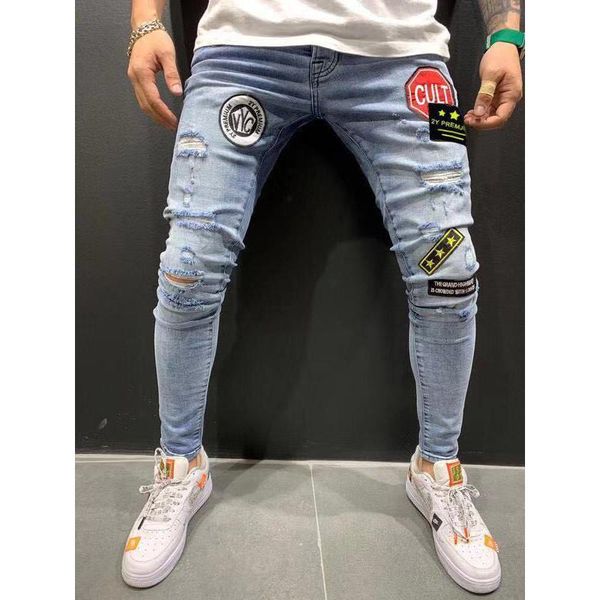 men's jeans hole embroidery hip-hop slim men fashion skinny clothes stylish ripped pants, Blue
men's jeans hole embroidery hip-hop slim men fashion skinny clothes stylish ripped pants, Blue