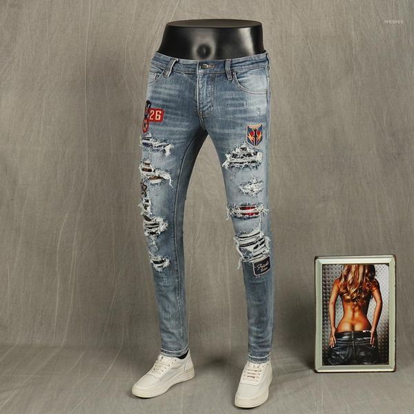 fashion streetwear men jeans retro light blue elastic slim fit ripped denim trousers patches designer hip hop punk pencil pants1
fashion streetwear men jeans retro light blue elastic slim fit ripped denim trousers patches designer hip hop punk pencil pants1